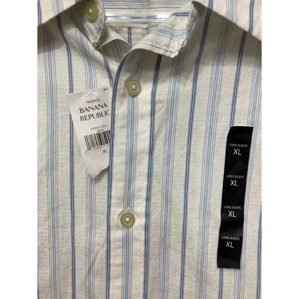 New Banana Republic Button Down Shirt XL Blue White Striped Cotton Long Sleeve